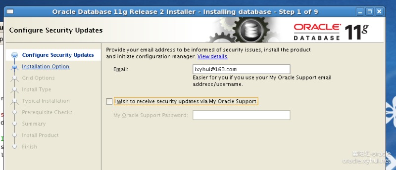 不填写oracle support帐号,然后在弹出窗口勾选不接收,Continue