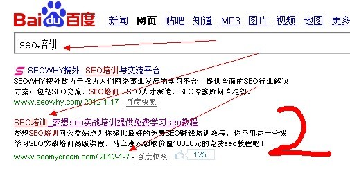 百度中文分词算法SEO培训排名第2位