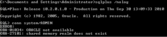 Oracle 10g错误：shared memory realm does not exist